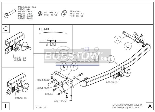 Anhängerkupplung für Toyota-Highlander, Baureihe 2010-2014 abnehmbar