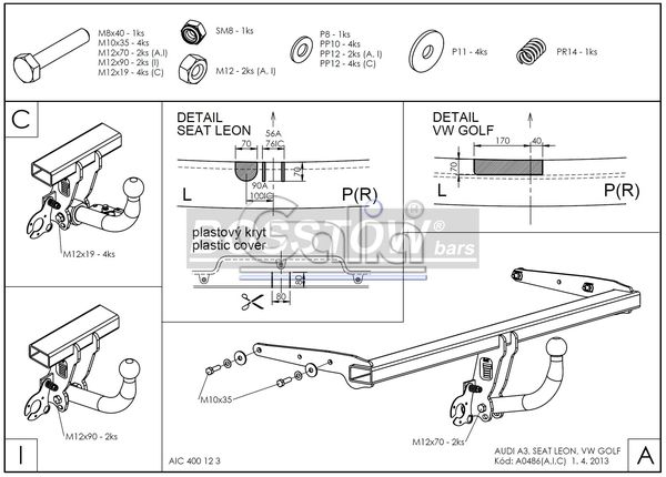 Anhängerkupplung für VW-Golf VII Limousine, nicht 4x4, Baureihe 2012-2014 abnehmbar