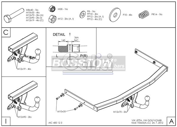Anhängerkupplung für VW-Golf V, Variant, Baureihe 2007-2009 abnehmbar