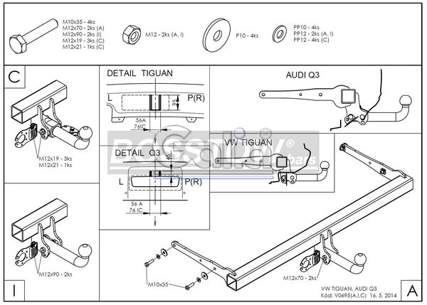 Anhängerkupplung für VW-Tiguan, Baureihe 2007-2015 abnehmbar