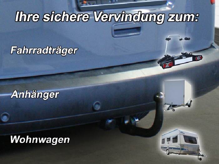 Anhängerkupplung für VW-Caddy III, IV, Kasten/ Bus/ Kombi, incl. Life, Baureihe 2004-2015 V-abnehmbar